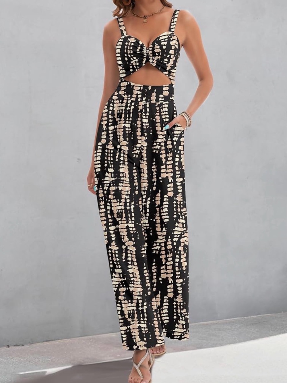 Women’s Black & Cream Cutout Jumpsuit
